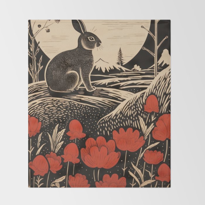 Red Tulip Moon Rise Bunny Throw Blanket Gallery Image 2