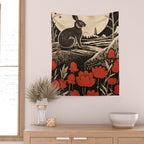 Red Tulip Moon Rise Bunny Wall Tapestry Gallery Image 2