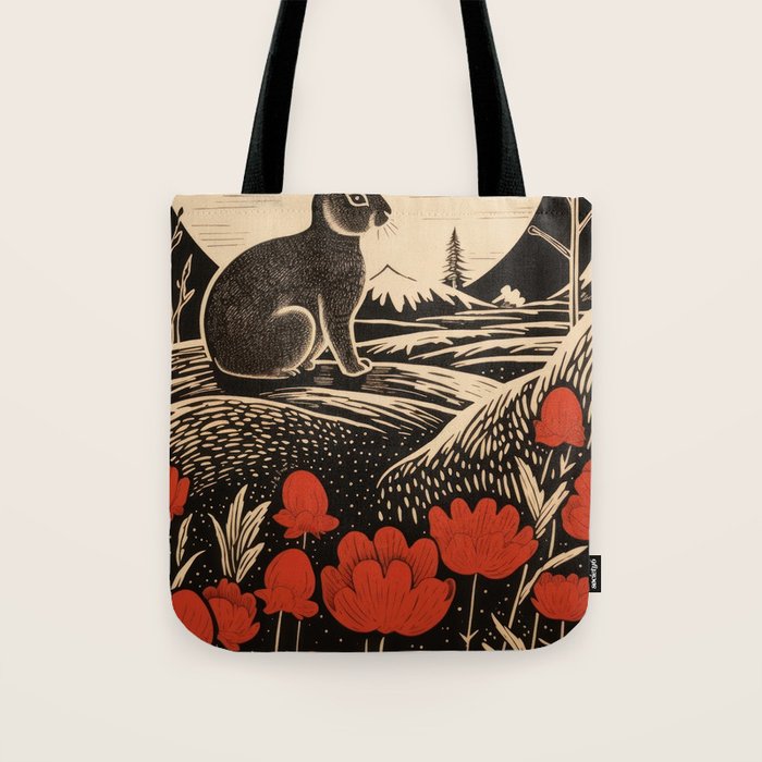 Red Tulip Moon Rise Bunny Tote Bag Gallery Image 1