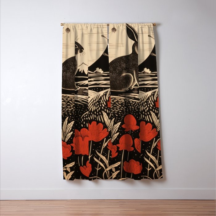 Red Tulip Moon Rise Bunny Window Curtain Gallery Image 3