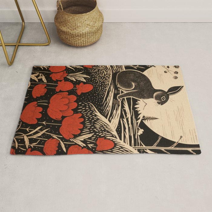 Red Tulip Moon Rise Bunny Rug Gallery Image 1