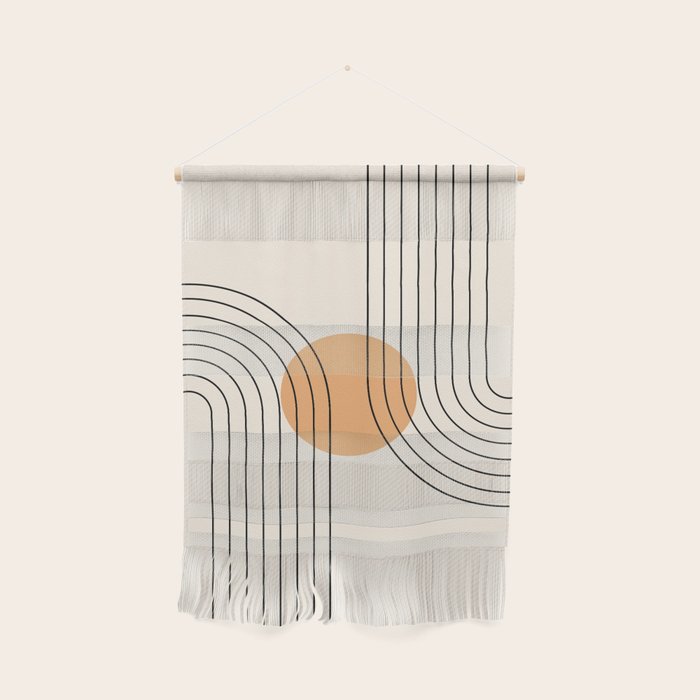 Geometric Lines in Black and Beige 14 (Rainbow and Sun Abstraction) Wall Hanging Gallery Image 1