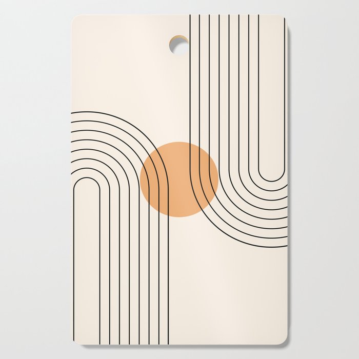 Geometric Lines in Black and Beige 14 (Rainbow and Sun Abstraction) Cutting Board Gallery Image 1