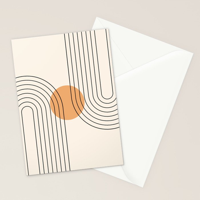 Geometric Lines in Black and Beige 14 (Rainbow and Sun Abstraction) Stationery Card Gallery Image 2
