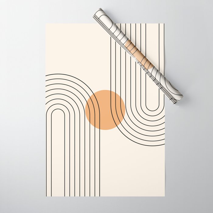 Geometric Lines in Black and Beige 14 (Rainbow and Sun Abstraction) Wrapping Paper Gallery Image 1