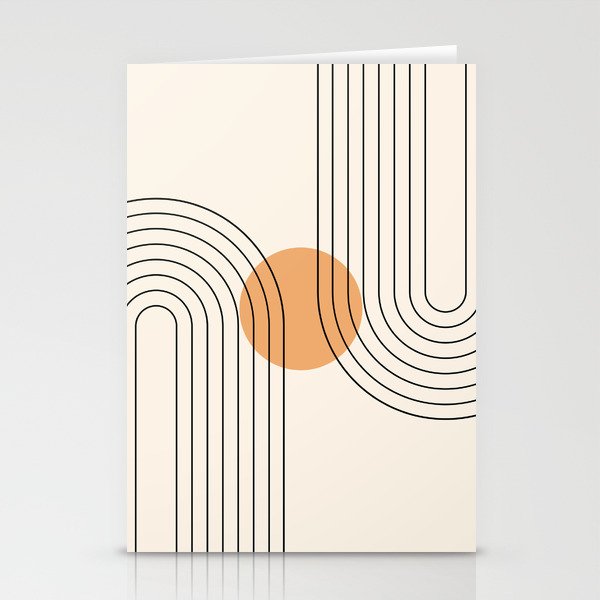 Geometric Lines in Black and Beige 14 (Rainbow and Sun Abstraction) Stationery Card Gallery Image 1