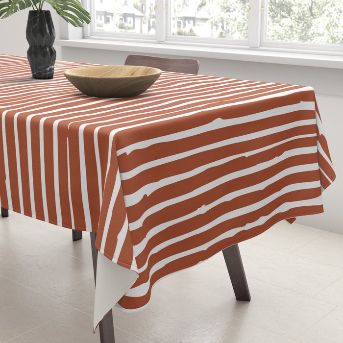 Rustic, Abstract Stripes Pattern in Terracotta Tablecloth Gallery Image 3