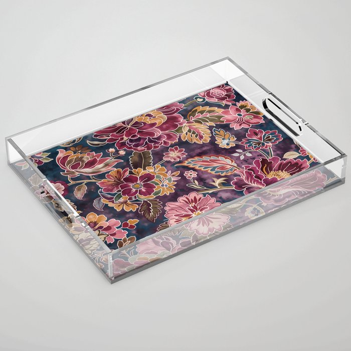 Exotic Plum Bohemian Floral Acrylic Tray Gallery Image 1