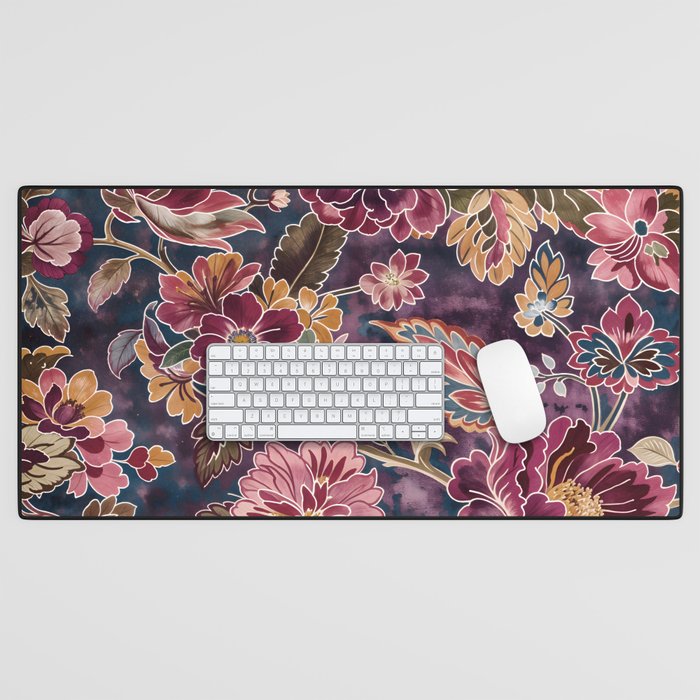 Exotic Plum Bohemian Floral Desk Mat Gallery Image 1