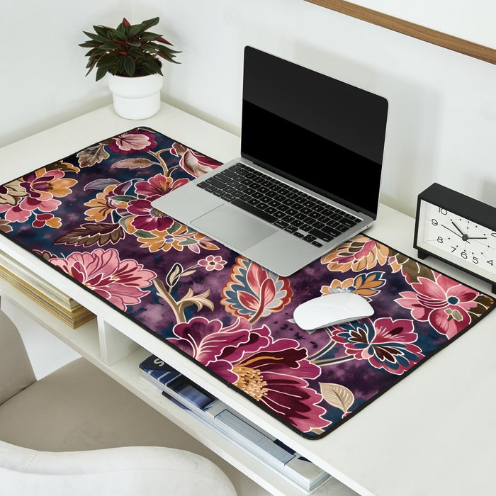 Exotic Plum Bohemian Floral Desk Mat Gallery Image 2