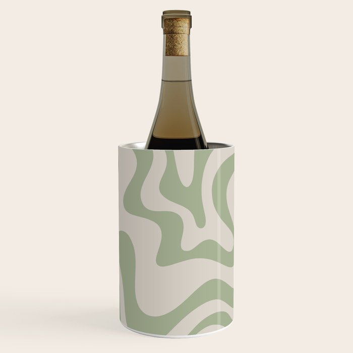 Liquid Swirl Modern Abstract Pattern in Beige and Sage Green Wine Chiller Gallery Image 1
