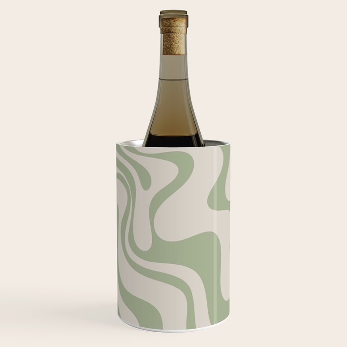 Liquid Swirl Modern Abstract Pattern in Beige and Sage Green Wine Chiller Gallery Image 2