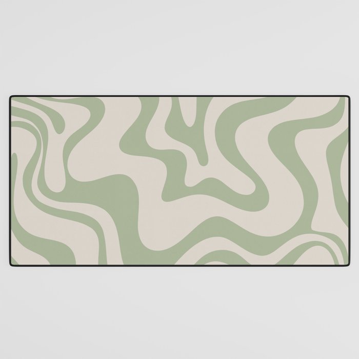 Liquid Swirl Modern Abstract Pattern in Beige and Sage Green Desk Mat Gallery Image 3