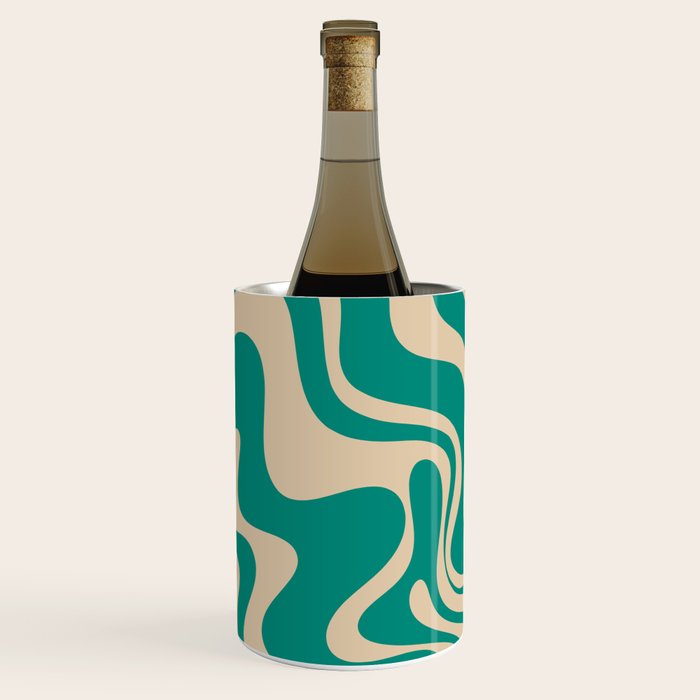 Liquid Swirl Retro Abstract Pattern in Mid Mod Turquoise Teal and Beige Wine Chiller Gallery Image 3