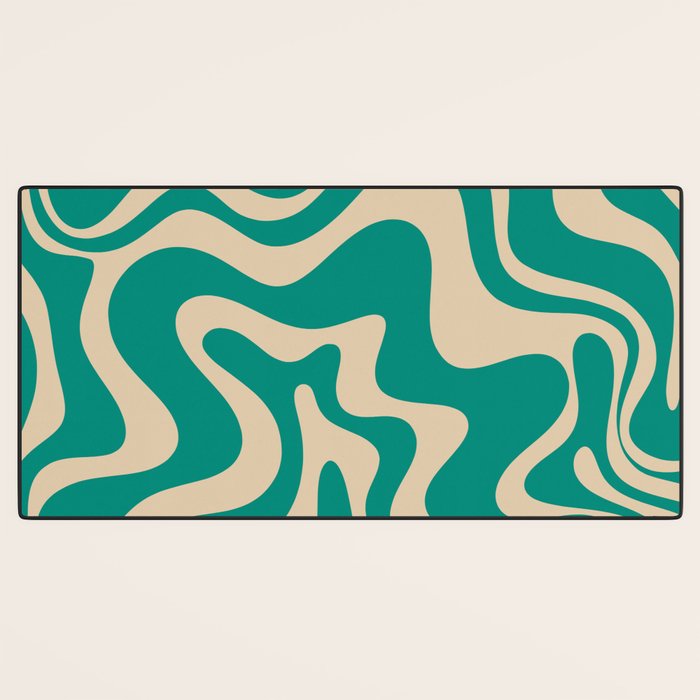 Liquid Swirl Retro Abstract Pattern in Mid Mod Turquoise Teal and Beige Desk Mat Gallery Image 3