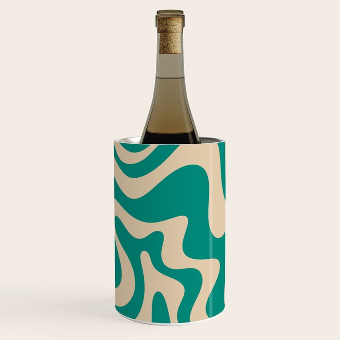 Liquid Swirl Retro Abstract Pattern in Mid Mod Turquoise Teal and Beige Wine Chiller Gallery Image 1