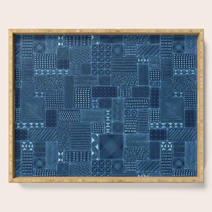 African Indigo Tribal Mud Cloth Serving Tray Gallery Image 1