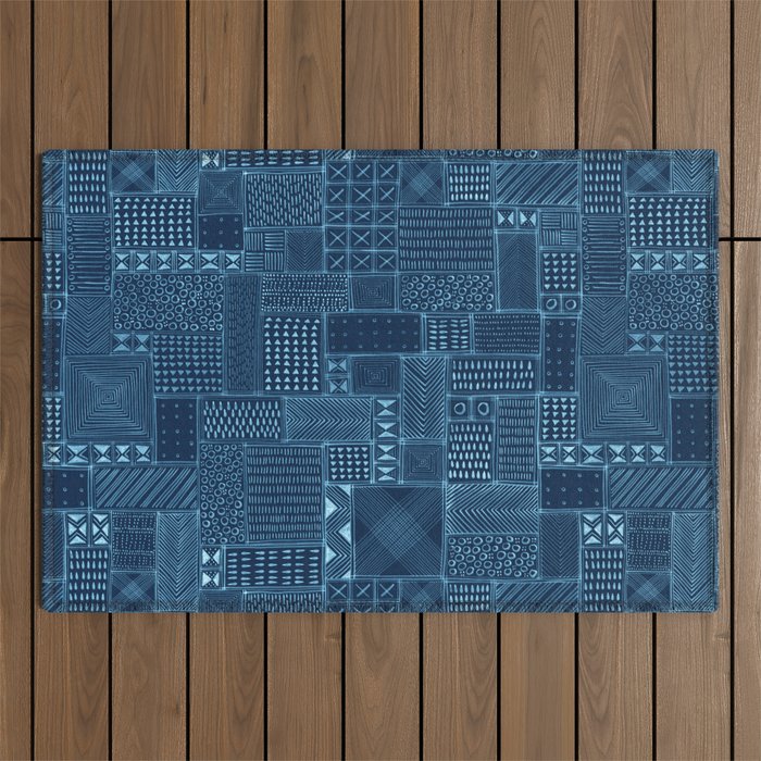 African Indigo Tribal Mud Cloth Outdoor Rug Gallery Image 1