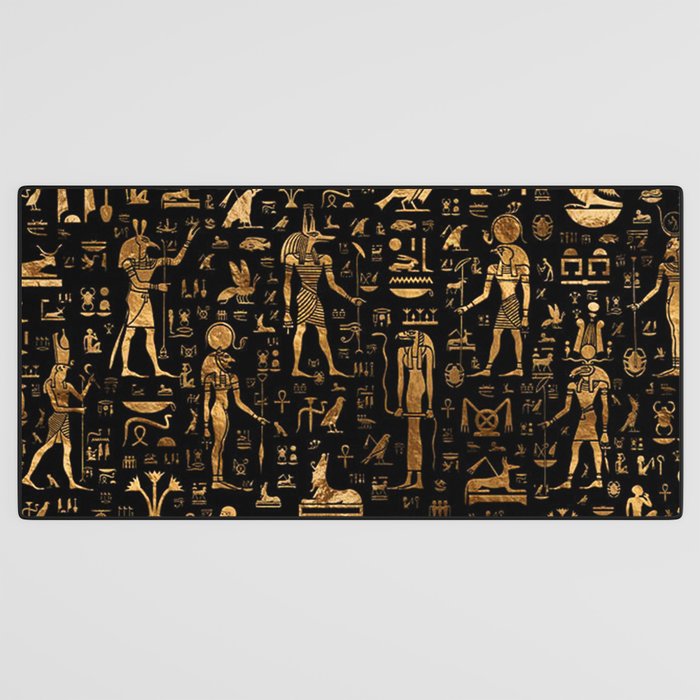 Ancient Egyptian Hieroglyphics Obsidian Copper Desk Mat Gallery Image 3