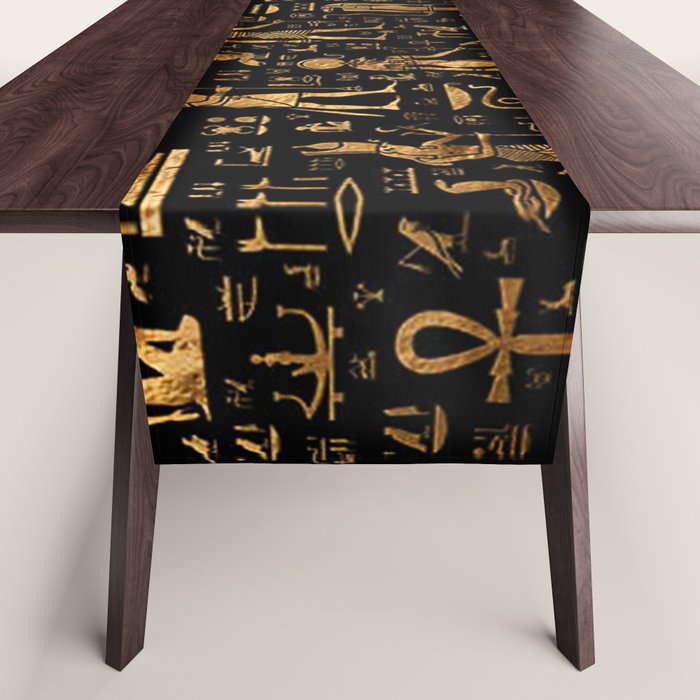 Ancient Egyptian Hieroglyphics Obsidian Copper Table Runner Gallery Image 1