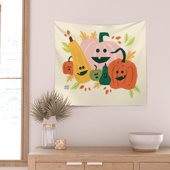 Cute scary pumpkins Wall Tapestry Gallery Image 2
