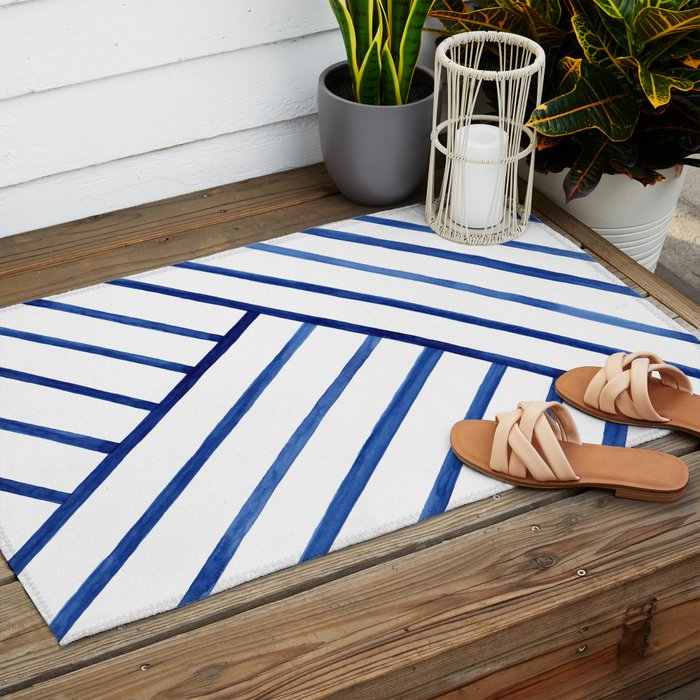 Watercolor lines pattern | Navy blue Outdoor Rug Gallery Image 2