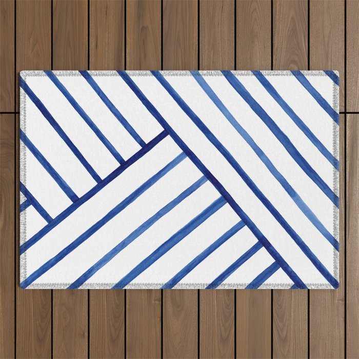 Watercolor lines pattern | Navy blue Outdoor Rug Gallery Image 1
