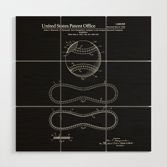 Baseball Patent - Black Wood Wall Art Gallery Image 1