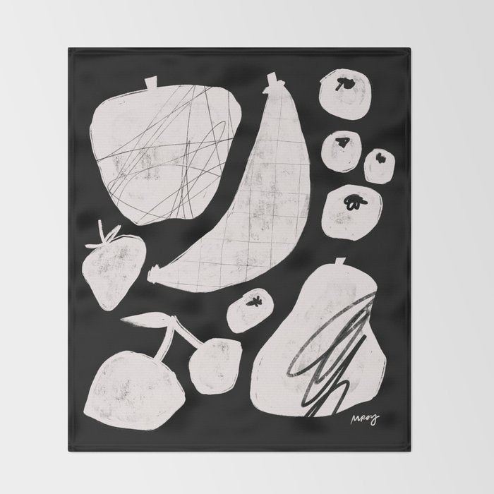 Abstract Fruit Black Throw Blanket Gallery Image 2