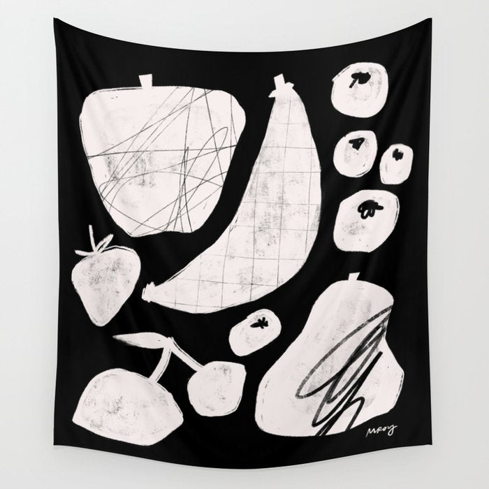 Abstract Fruit Black Wall Tapestry