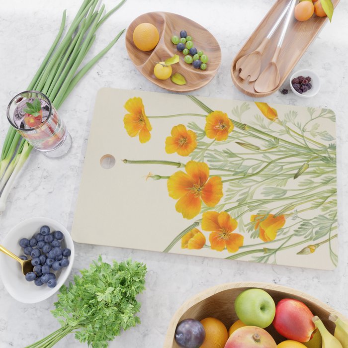 Mexican Poppy Vintage Botanical Print Cutting Board Gallery Image 2