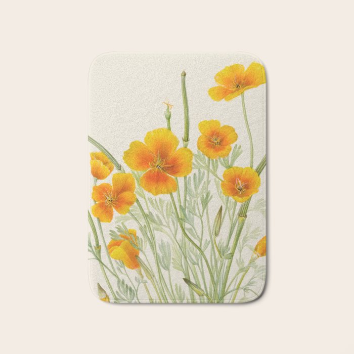 Mexican Poppy Vintage Botanical Print Bath Mat Gallery Image 1