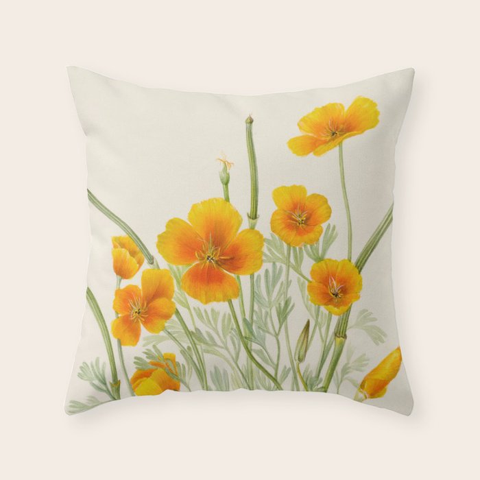 Mexican Poppy Vintage Botanical Print Throw Pillow Gallery Image 6