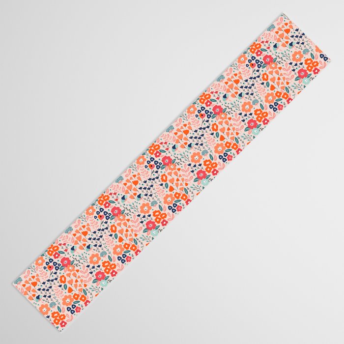 Ditsy Florals, Pink, Orange, Teal, Navy Table Runner Gallery Image 3