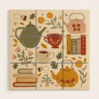 Flowery Books and Tea Wood Wall Art Gallery Image 1