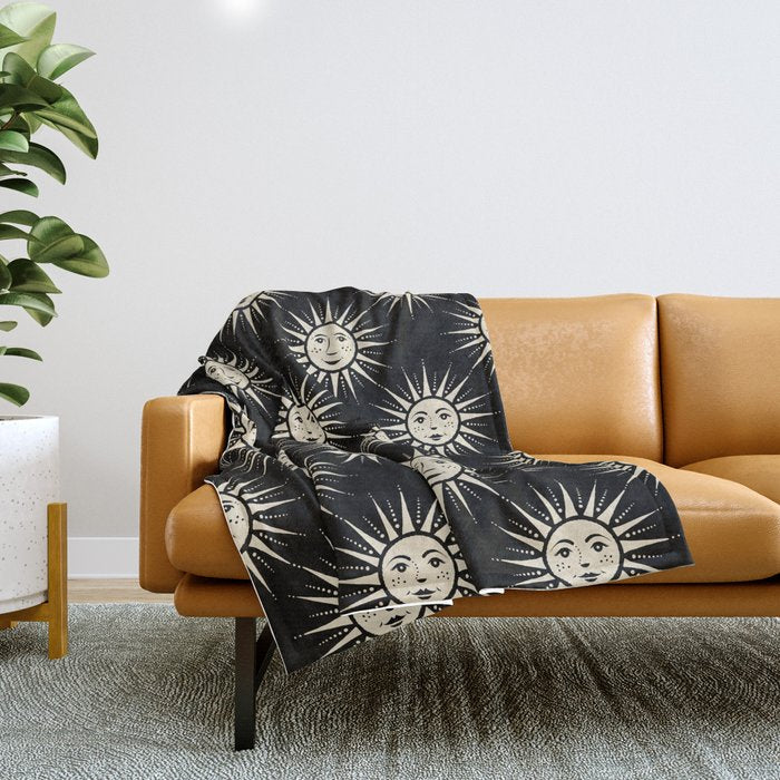 Freckled Suns - black and cream Throw Blanket Gallery Image 1