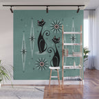 Mid Century Cats and Clocks -Spearmint Custom©studioxtine Wall Mural Gallery Image 1