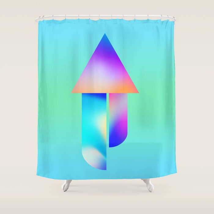 Space Ship Vibrant Blue-Green Colors Minimalist Modern Abstract Illustration  Shower Curtain Gallery Image 1