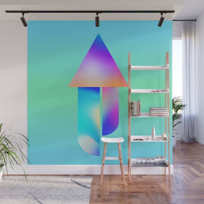Space Ship Vibrant Blue-Green Colors Minimalist Modern Abstract Illustration  Wall Mural Gallery Image 1