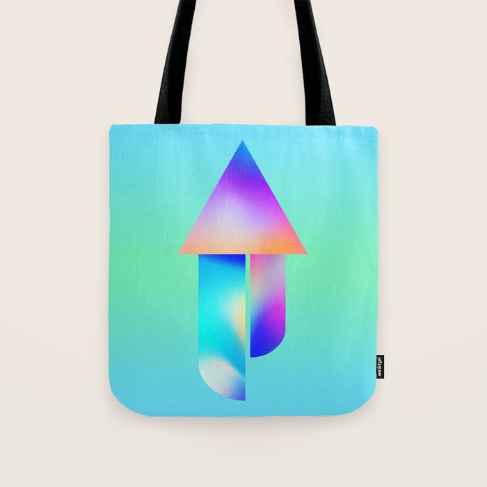 Space Ship Vibrant Blue-Green Colors Minimalist Modern Abstract Illustration  Tote Bag Gallery Image 1