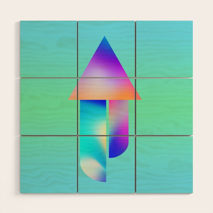 Space Ship Vibrant Blue-Green Colors Minimalist Modern Abstract Illustration  Wood Wall Art Gallery Image 1