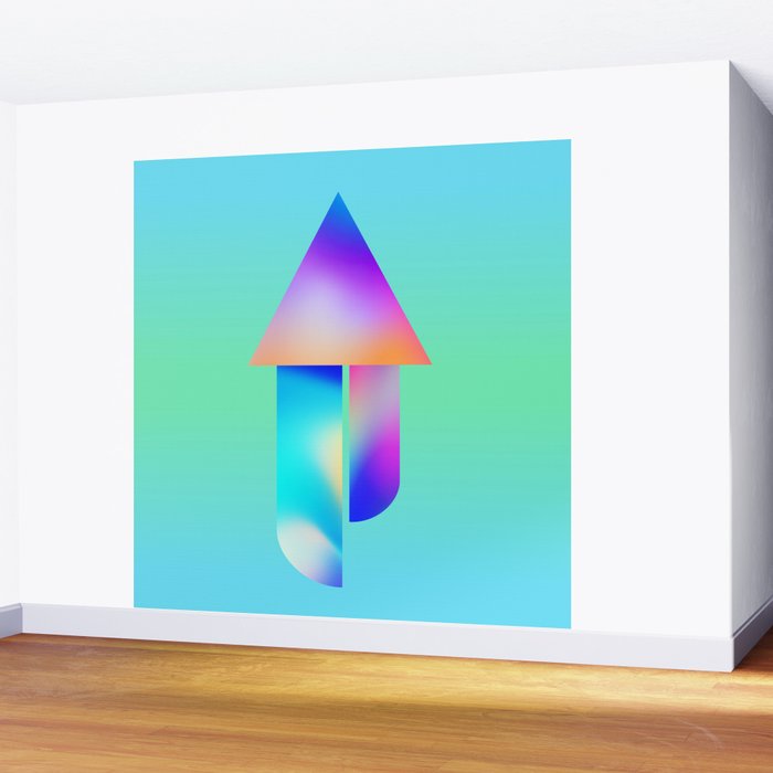 Space Ship Vibrant Blue-Green Colors Minimalist Modern Abstract Illustration  Wall Mural Gallery Image 2