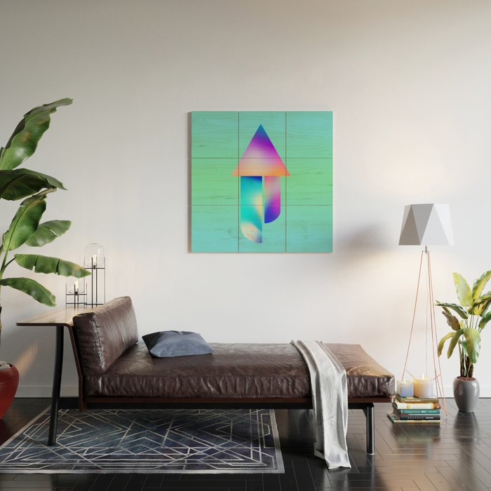 Space Ship Vibrant Blue-Green Colors Minimalist Modern Abstract Illustration  Wood Wall Art Gallery Image 2