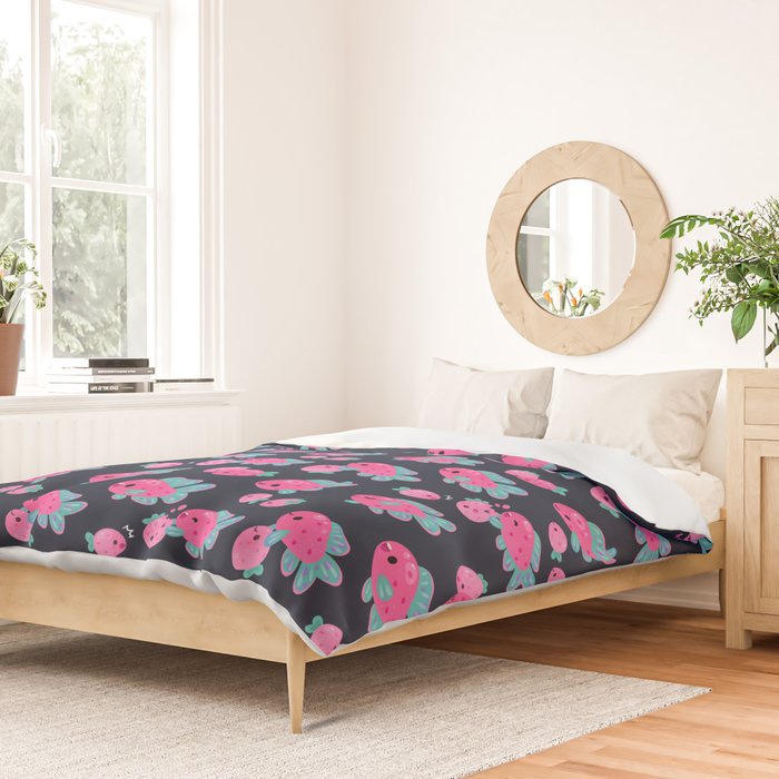 Strawberry peacock cichlid Duvet Cover Gallery Image 2