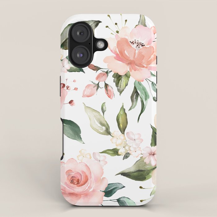 Sunny Floral Pastel Pink Watercolor Flower Pattern iPhone Case Gallery Image 1