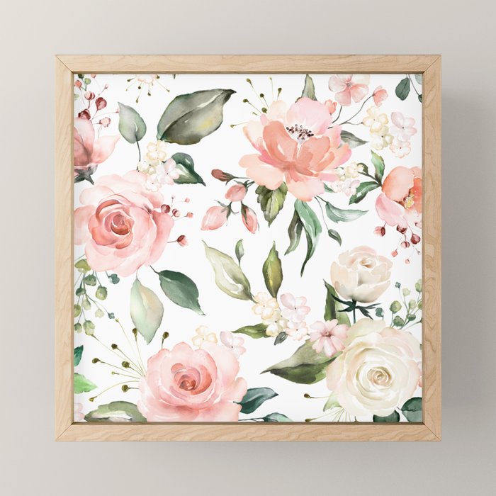 Sunny Floral Pastel Pink Watercolor Flower Pattern Mini Art Print Gallery Image 1