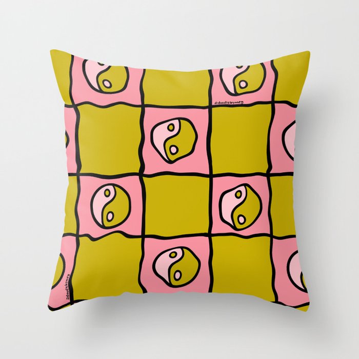 Green Ying Yang Checkered Print Throw Pillow Gallery Image 6