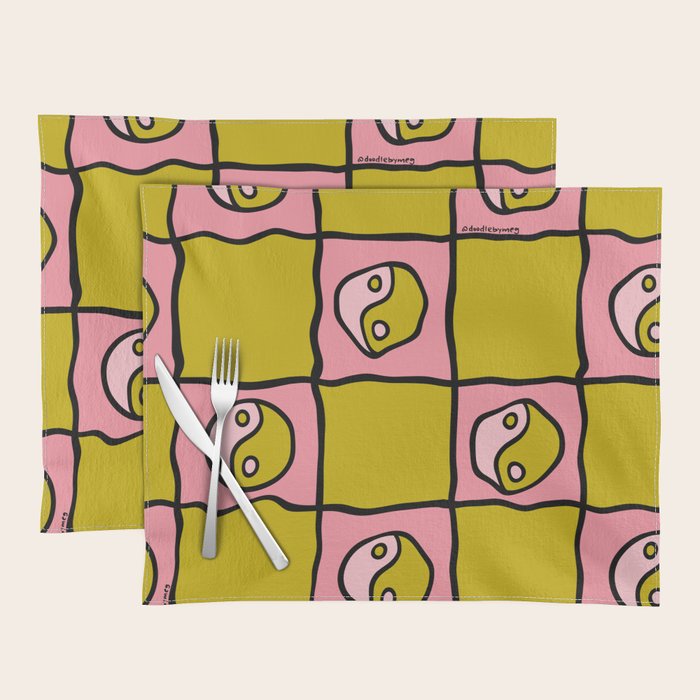Green Ying Yang Checkered Print Placemat Gallery Image 1