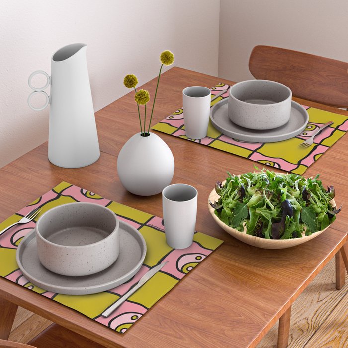 Green Ying Yang Checkered Print Placemat Gallery Image 2