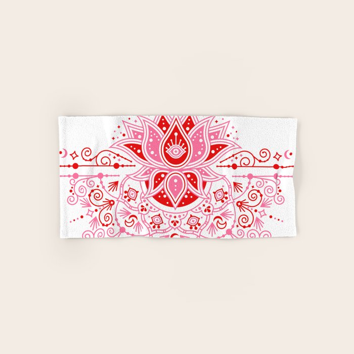 Lotus Blossom Mandala - Red & Pink Palette Bath Towel Gallery Image 1